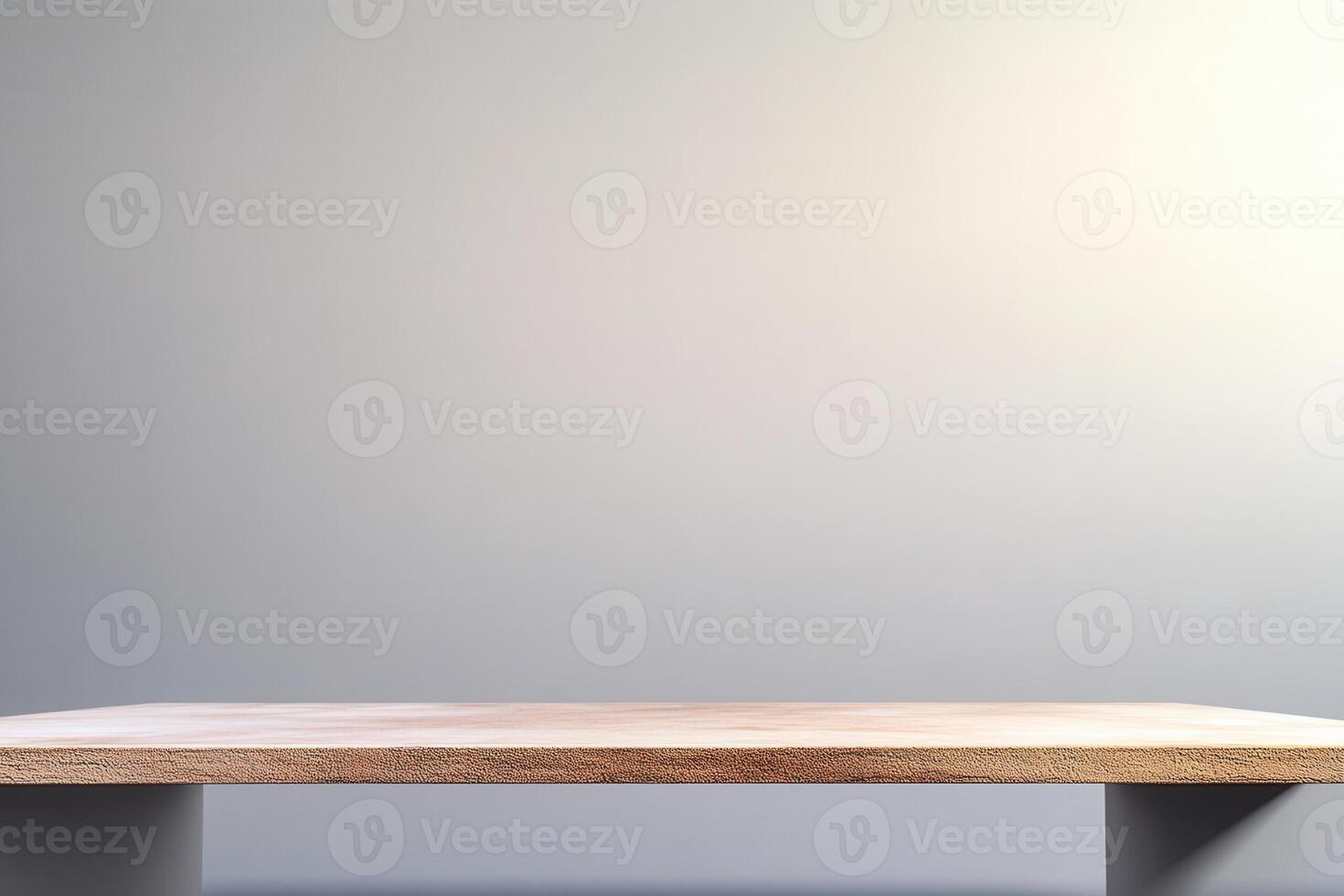 Simple wooden table against a neutral background. photo