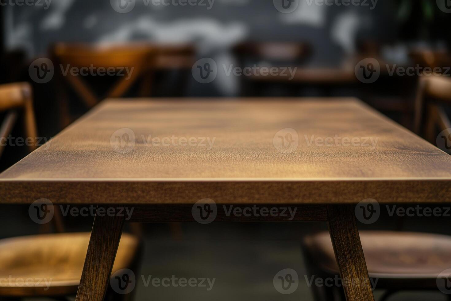 Wooden table in a cozy dining space. photo