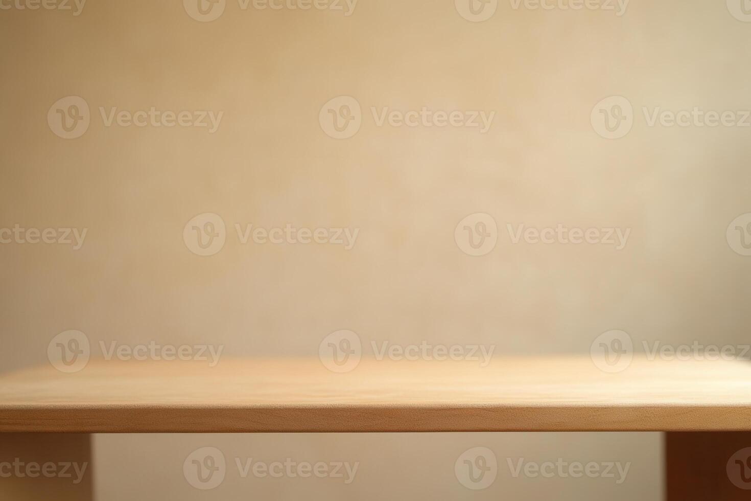 Simple wooden table with a neutral background. photo