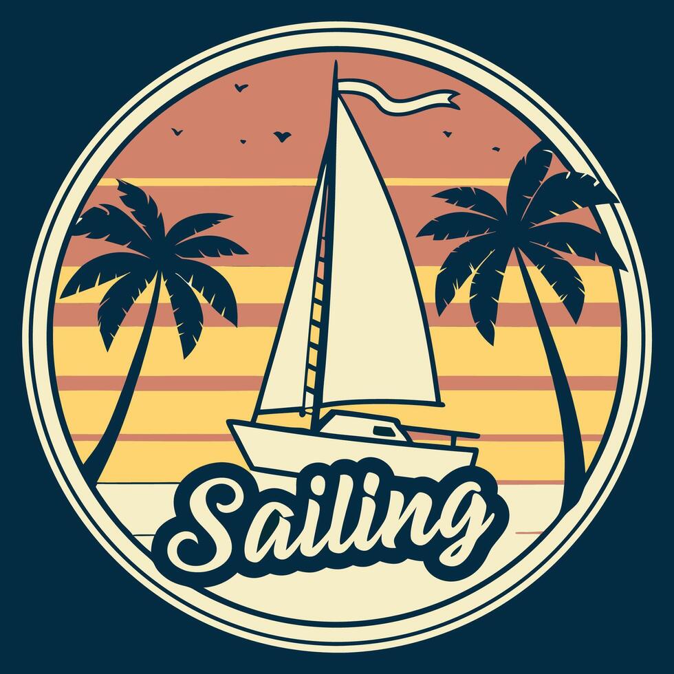 a sailing logo with palm trees and the word sailing vector
