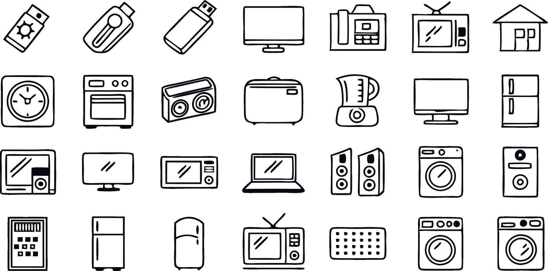 Home Appliances web icons in line style. vector