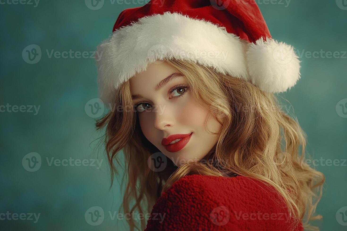 Beautiful girl in santa hat photo