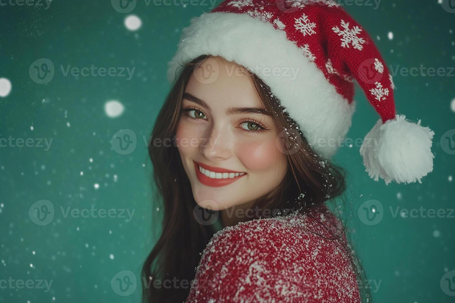 Beautiful girl in santa hat photo