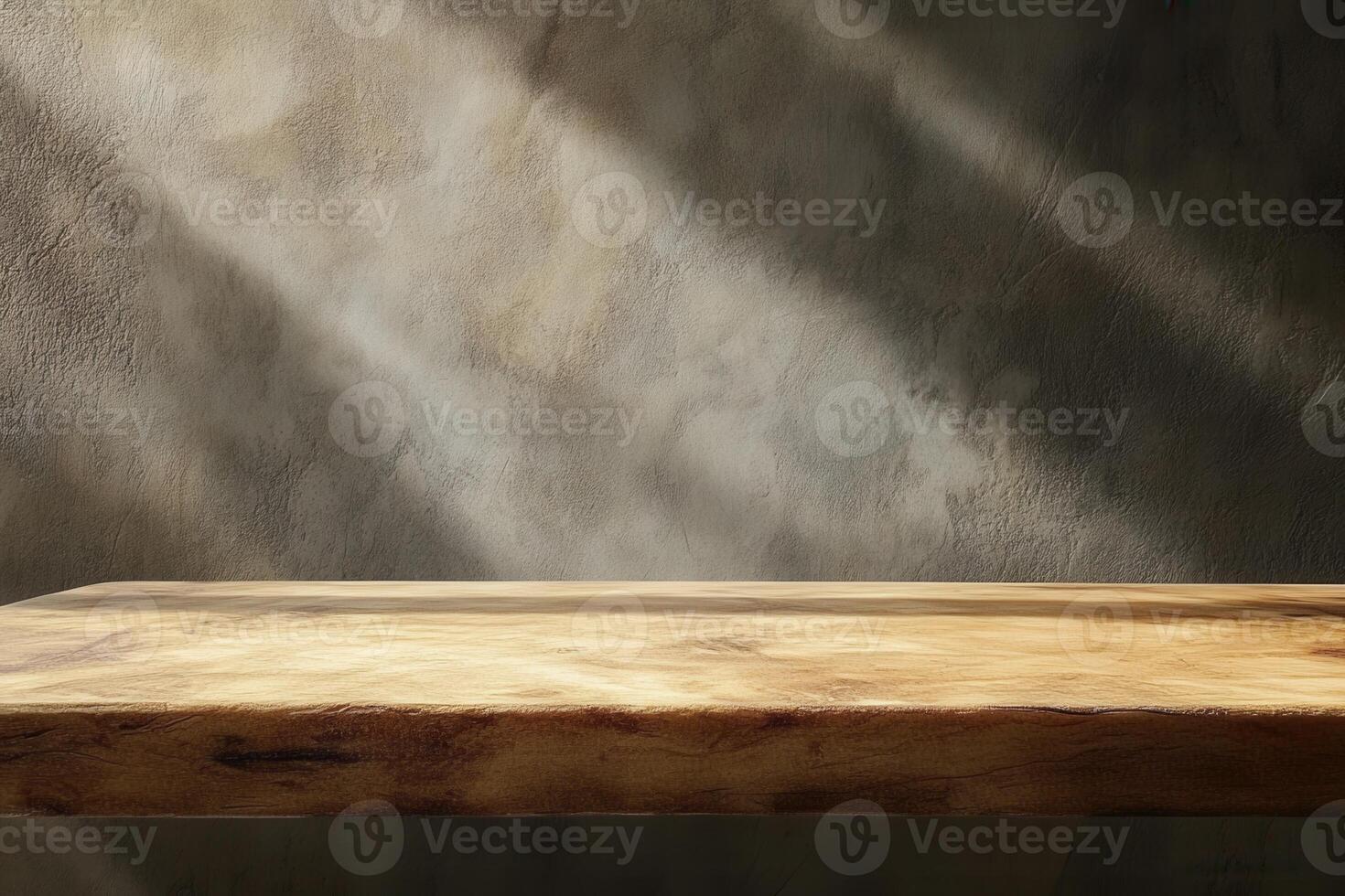 Wooden table with textured background and soft lighting. photo