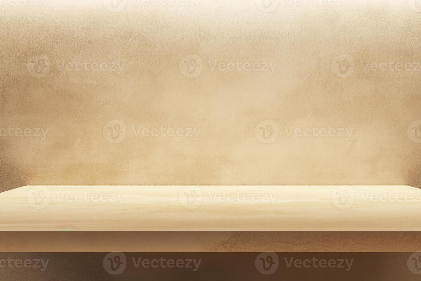 Simple, empty shelf against a textured background. photo