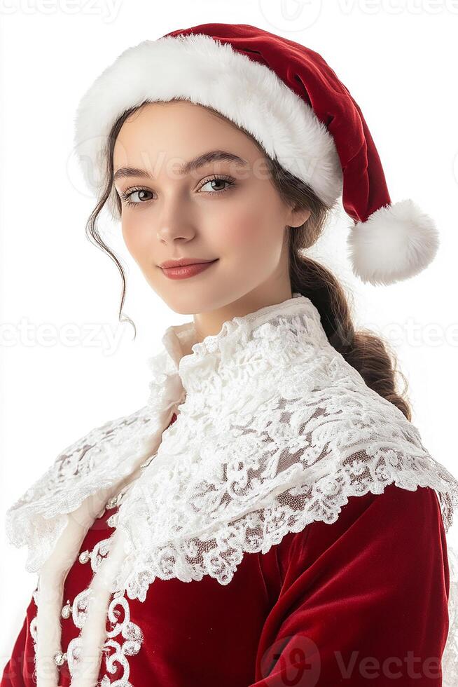 Beautiful young woman in santa claus costume photo