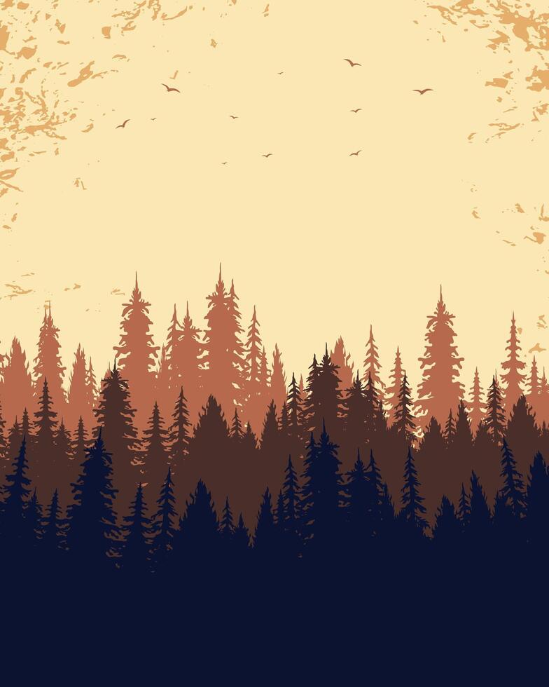 Pine forest silhouette nature landscape background vector