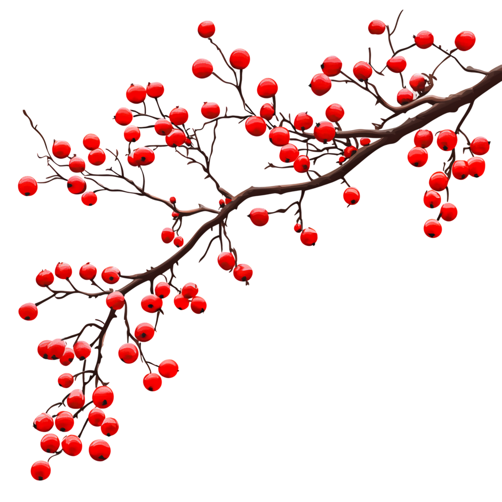 Chinese New Year Red Berries on Tree Branch on Transparent Background png