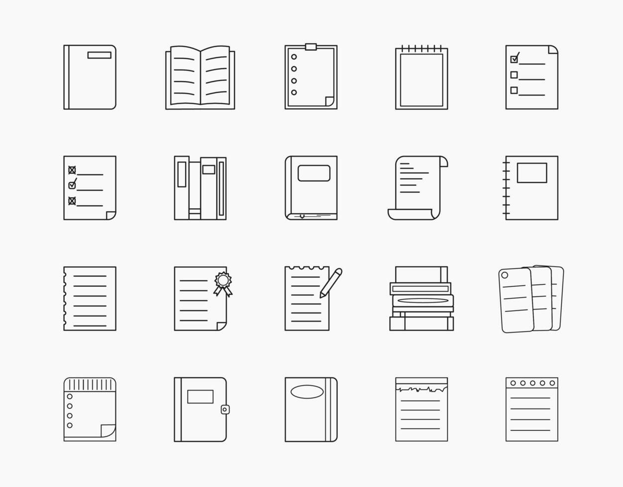 Minimalist Line Icons of Books, Notebooks, and Documents vector