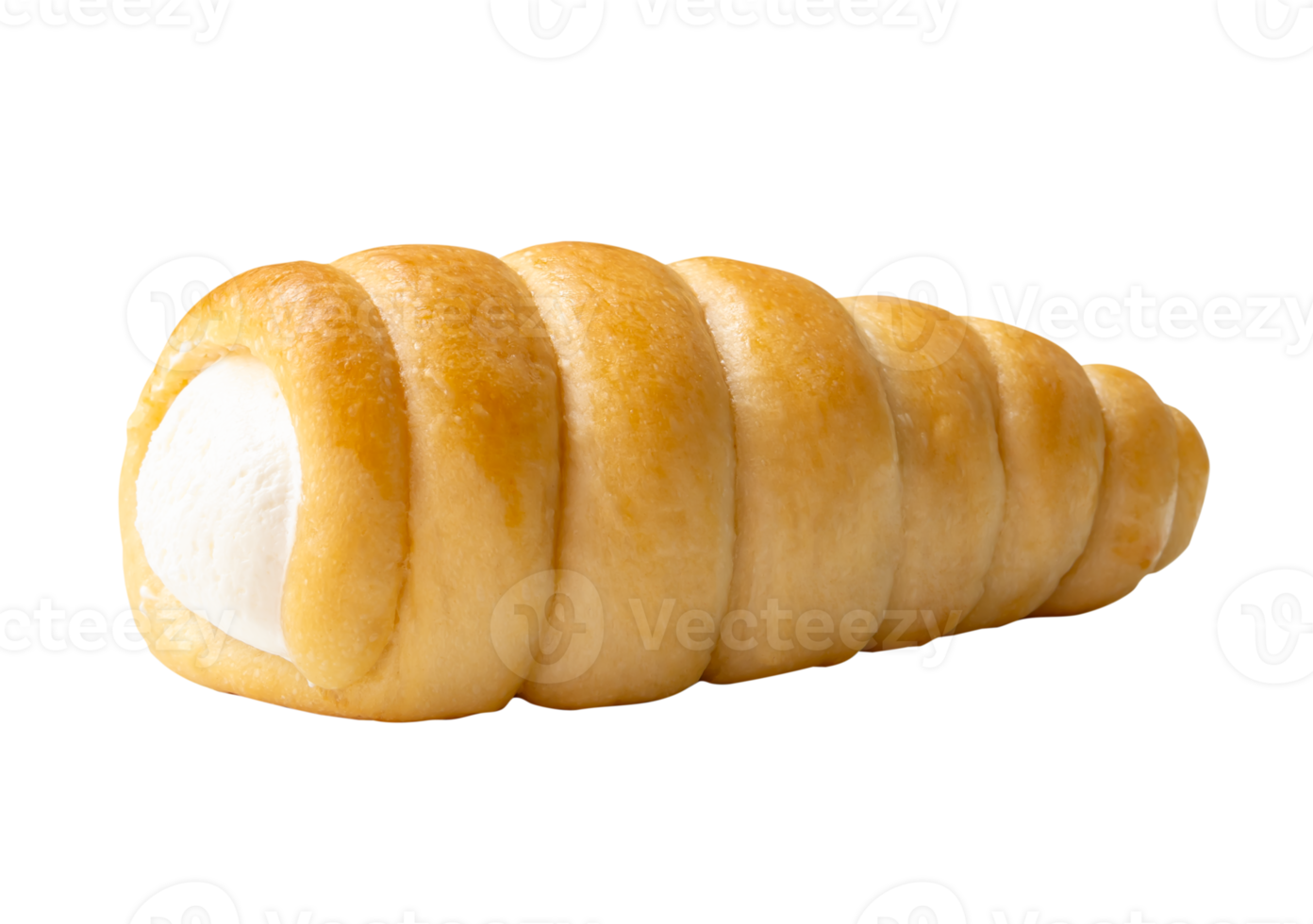 Side view of puff pastry cream horn isolated with clipping path in file format png