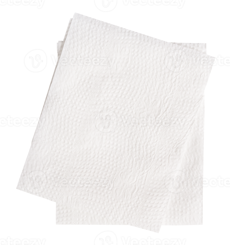 Top view of two folded white tissue paper in stack isolated in file format png