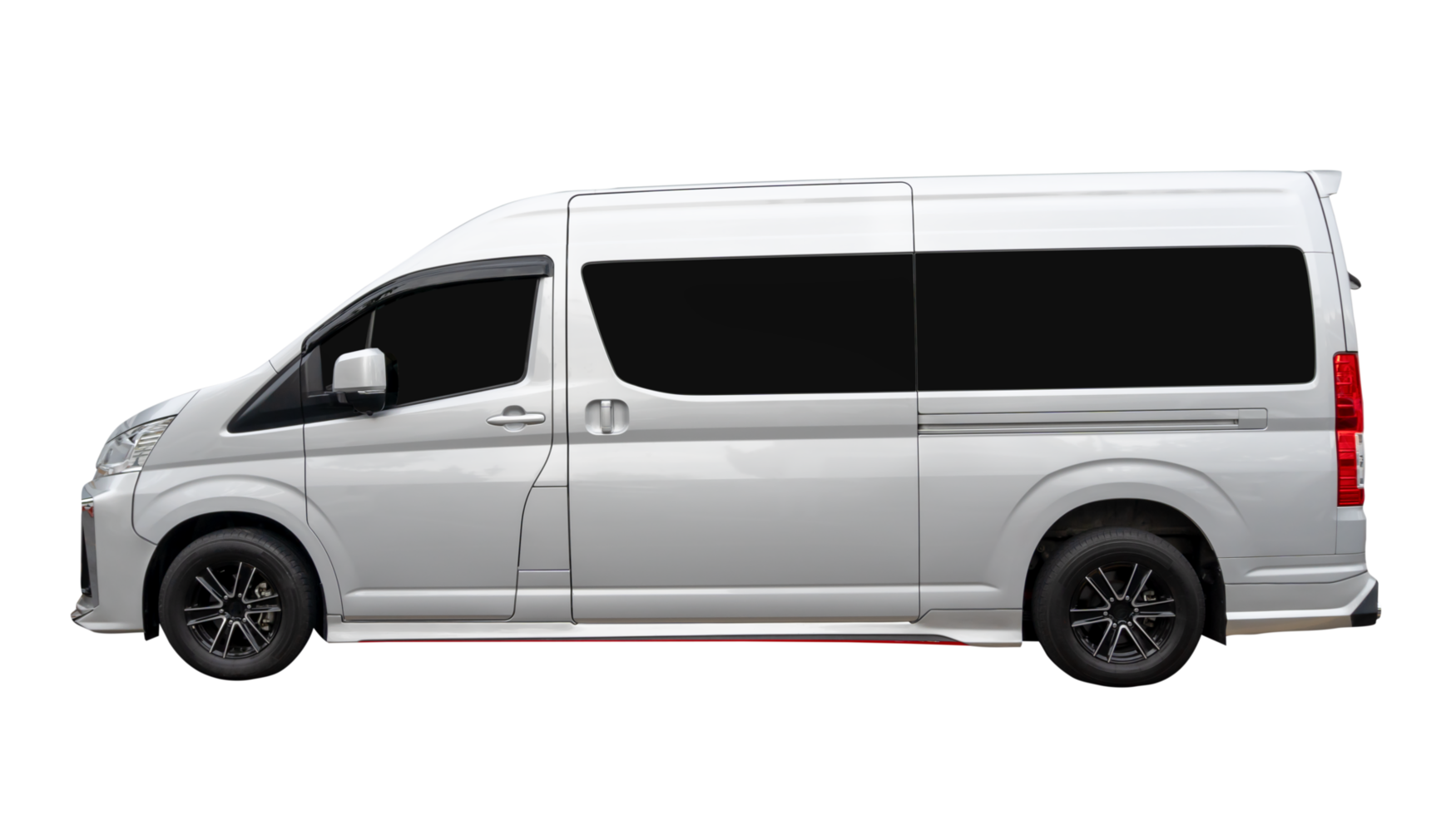Side view of white van car isolated with clipping path in file format png