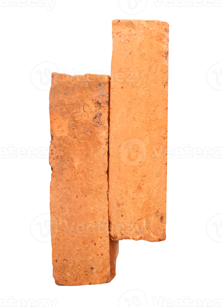 Two old red or orange bricks in pile isolated with clipping path in file format Top view photo png