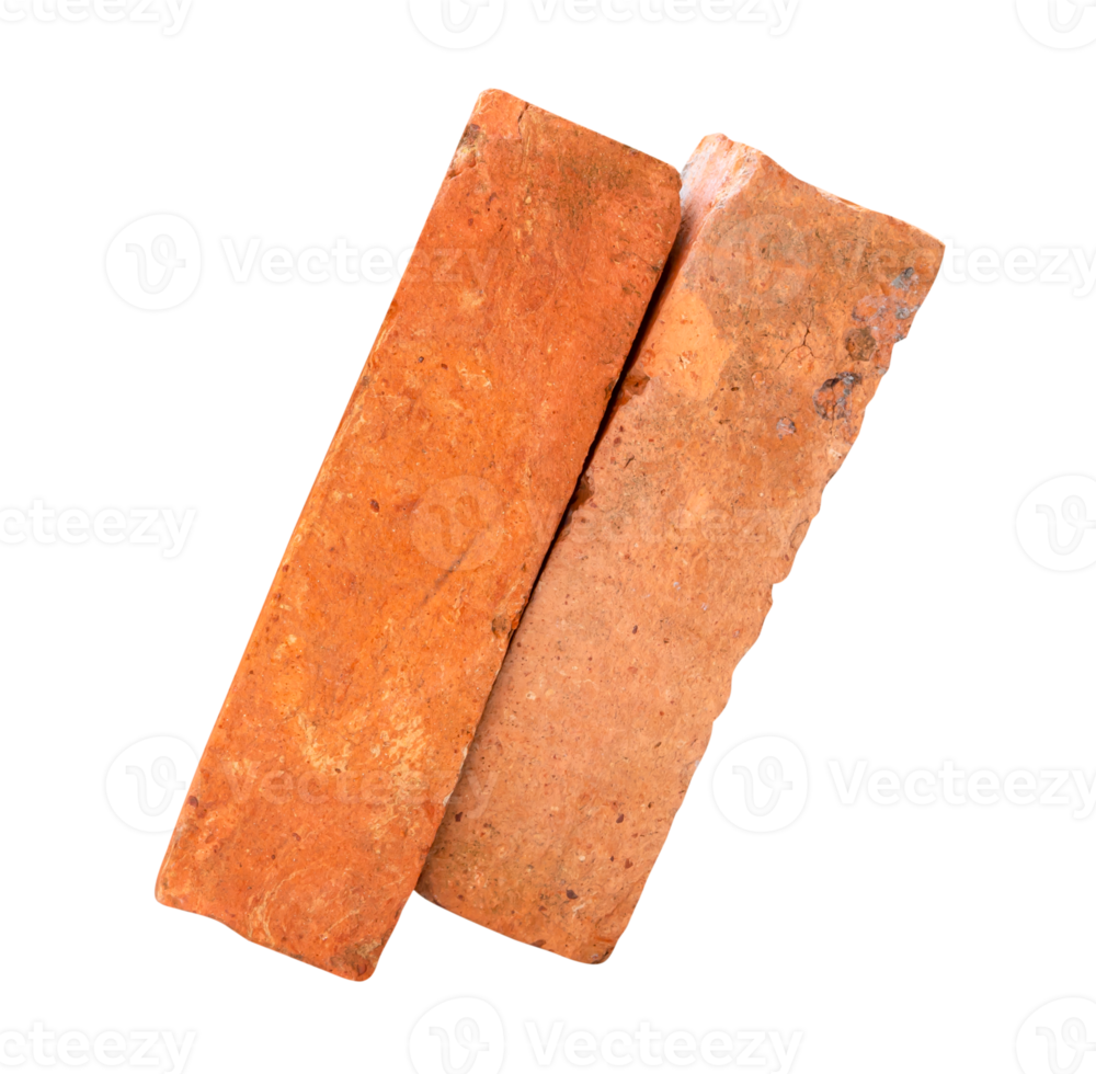 Top view of two old orange bricks in stack isolated with clipping path in file format png