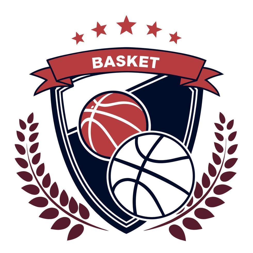 basketball badge with two balls and a laurel wreath vector