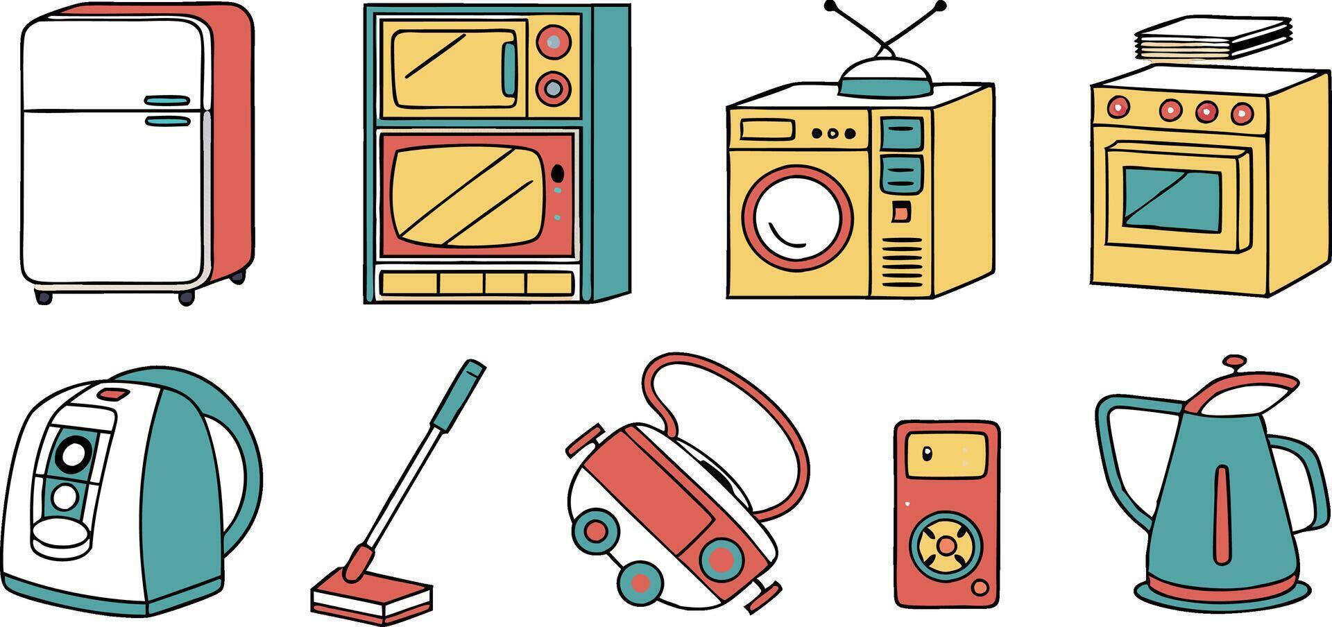 a set of different appliances and appliances vector