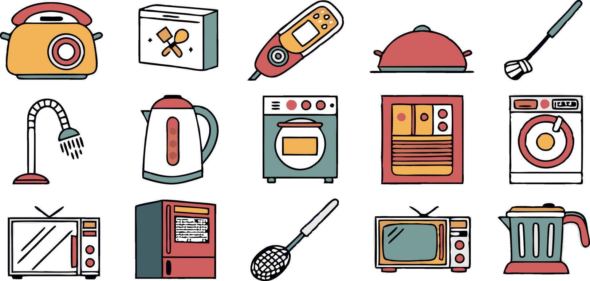 a set of icons depicting kitchen appliances vector