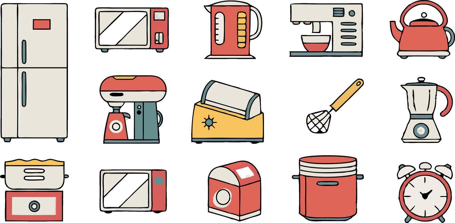 kitchen appliances icons set vector