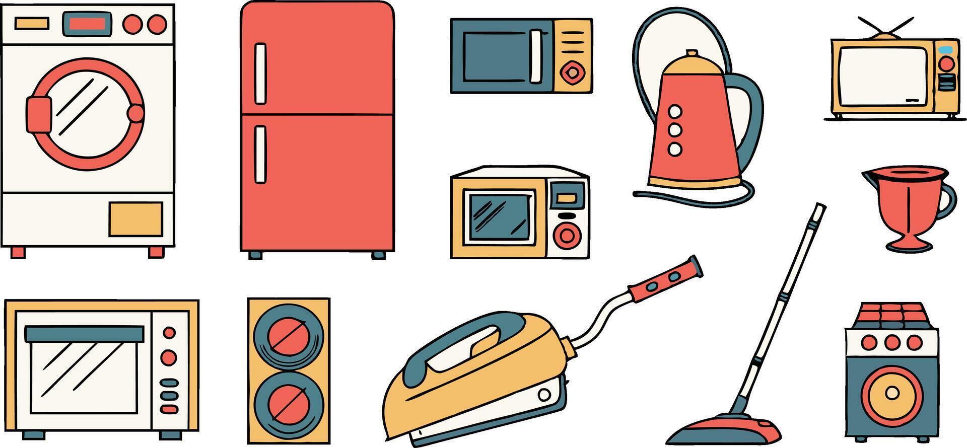 household appliances icons set vector