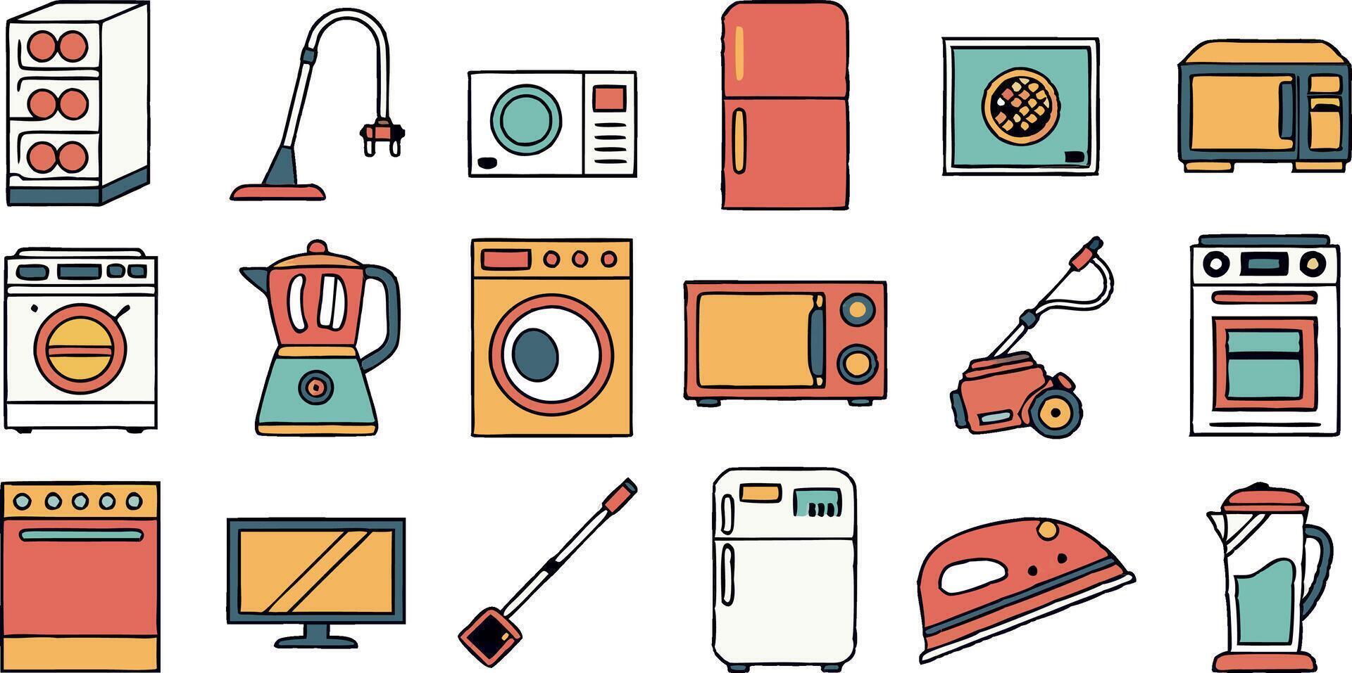 household appliances icons set vector