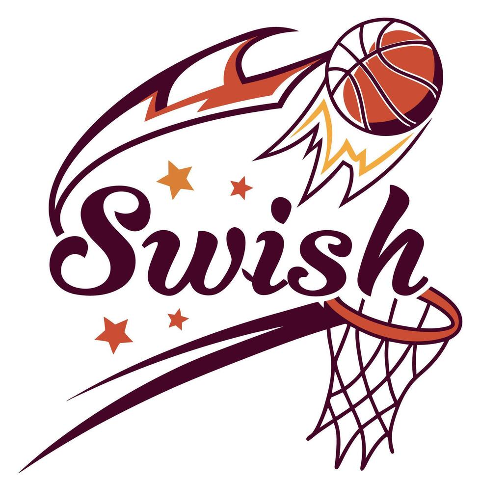 swish logo with basketball hoop and stars vector