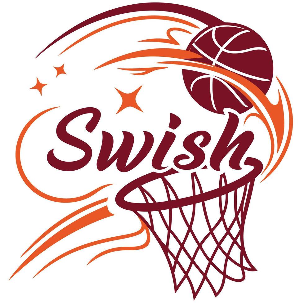swish logo with basketball hoop and ball vector