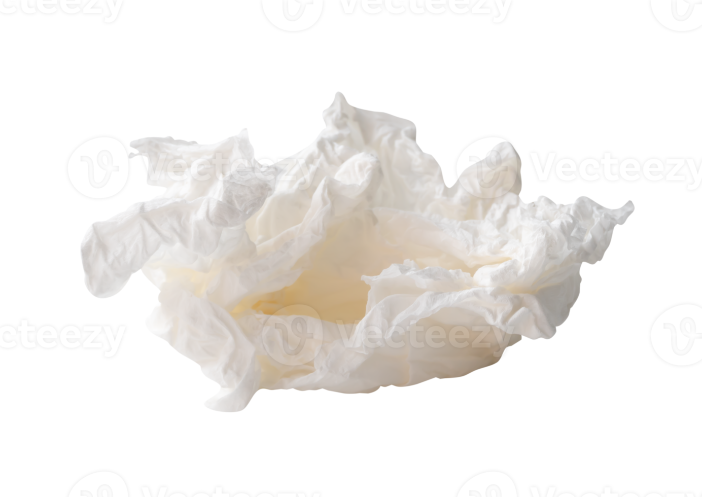 Side view of screwed or crumpled white tissue paper ball isolated with clipping path in file format png