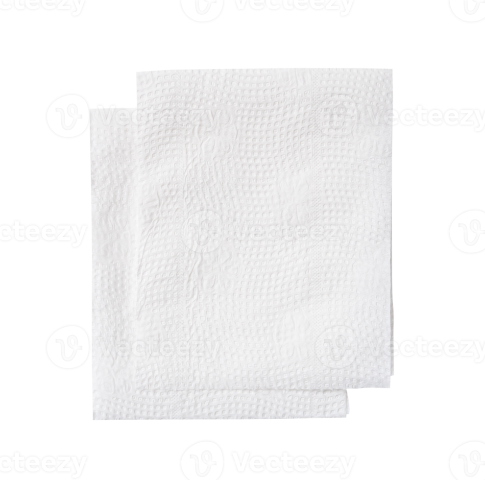 Top view of two folded white tissue paper in stack isolated with clipping path in file format png