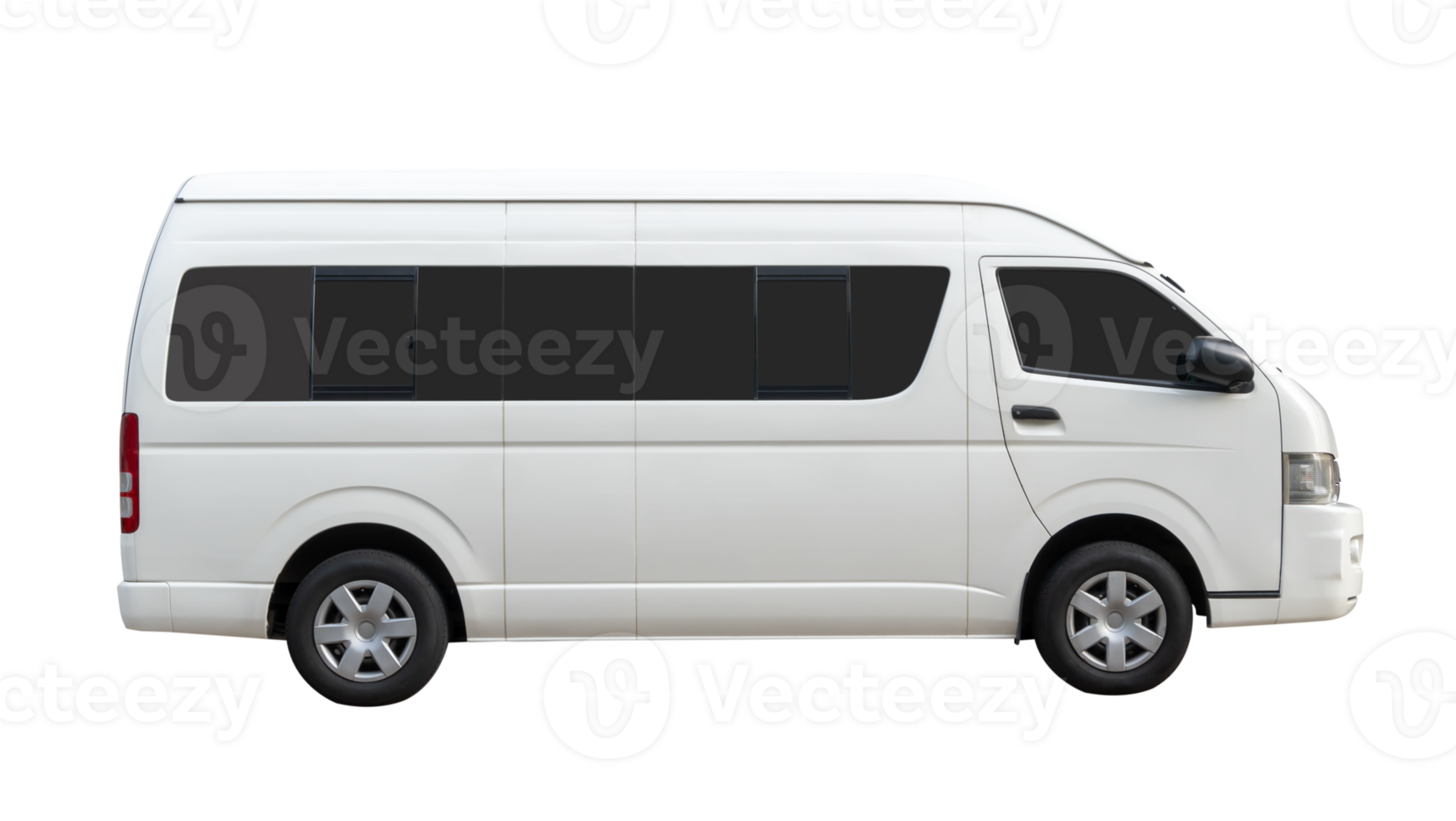 Side view of white van car isolated with clipping path in file format png