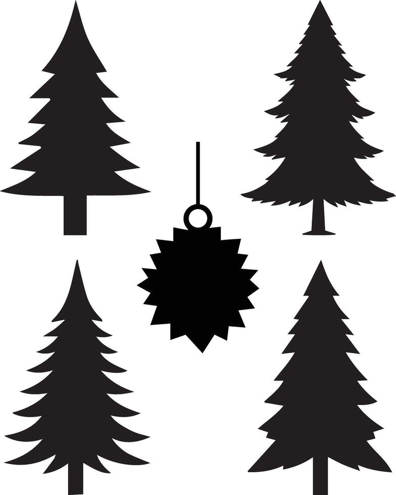 Set of black christmas abstract tree on white background silhouette illustration. vector