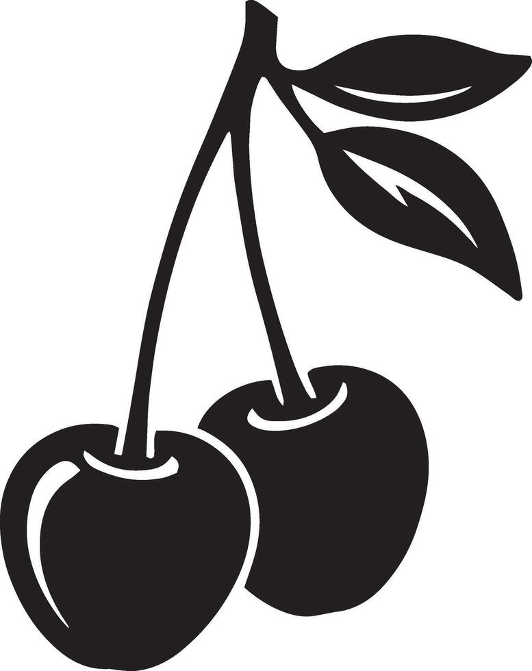 Cherry fruit nature illustration leaf design silhouette isolated on white background. vector