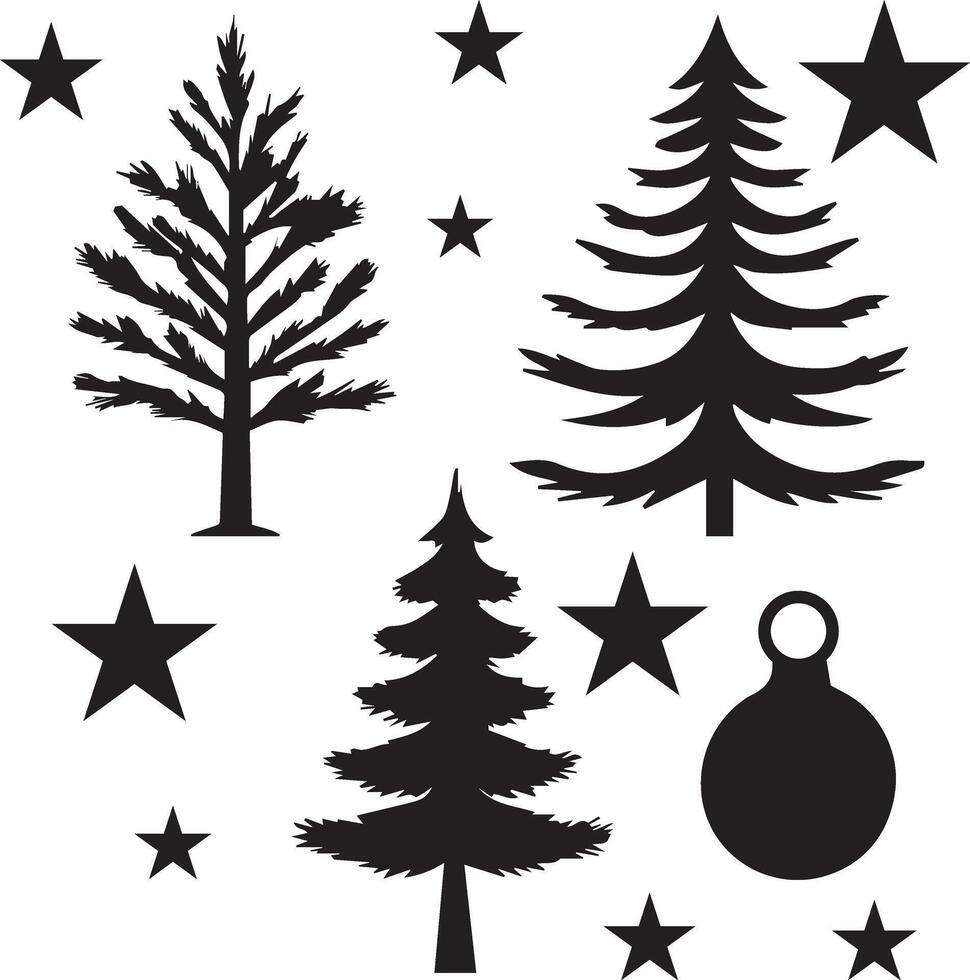 Set of black christmas tree on white background silhouette illustration. vector