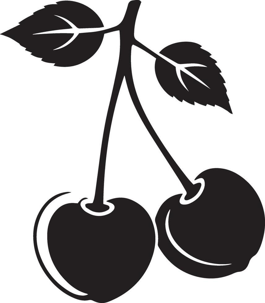 Cherry fruit silhouette isolated on white background. vector