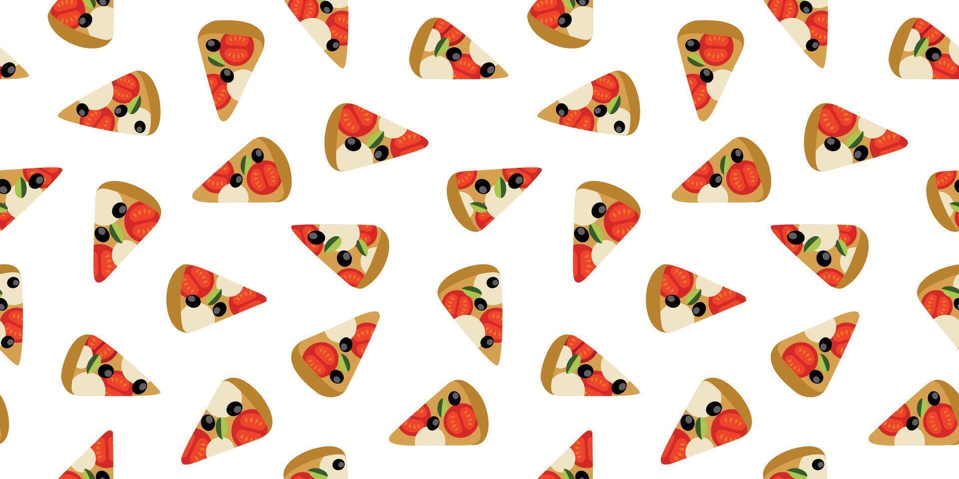 Pizza Slices Fast Food Seamless Pattern on White Background vector