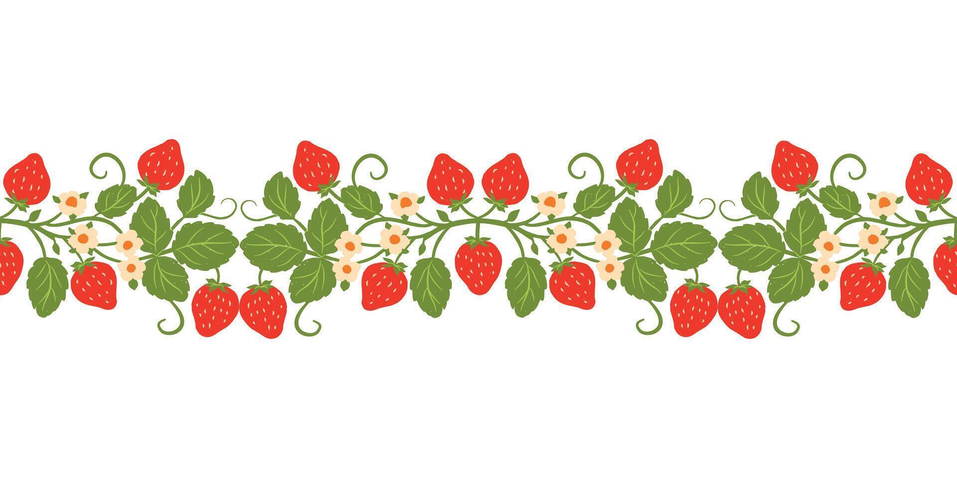 Symmetric Strawberry Ornamental Border Seamless Repeat Pattern. Illustration on White Background vector