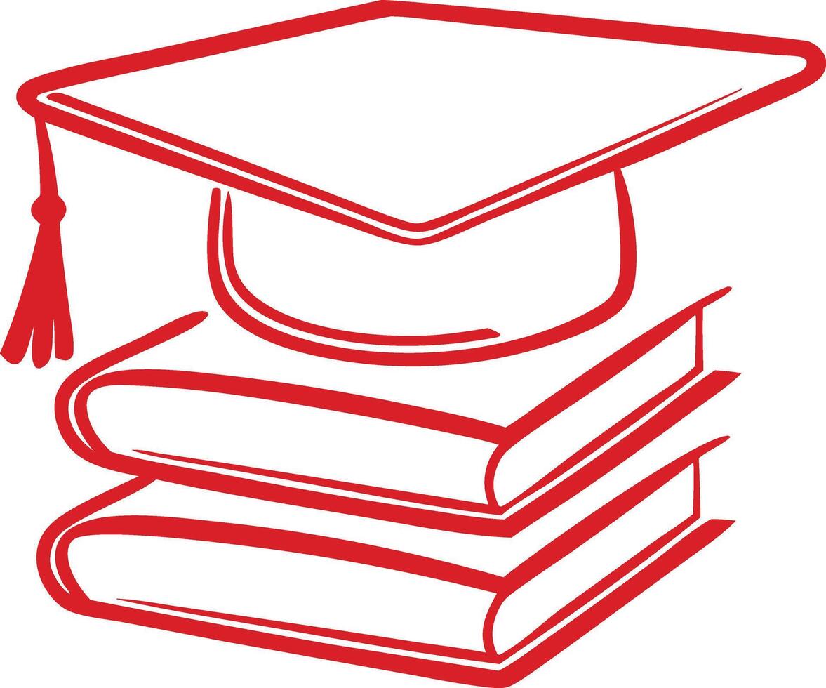 Graduation Cap Resting Atop Stack of Academic Textbooks vector