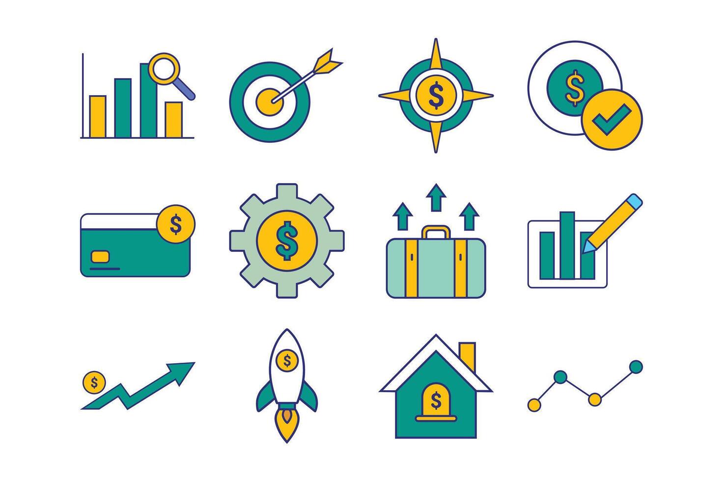 Financial Growth and Business Strategy Icon Set Money, Investment, and Success Elements vector