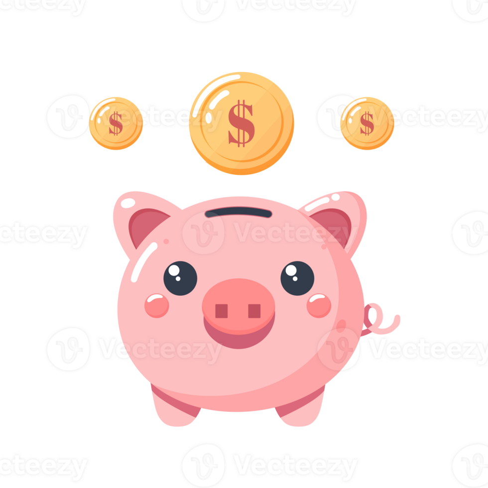 piggy bank with coins isolated on transparent background png