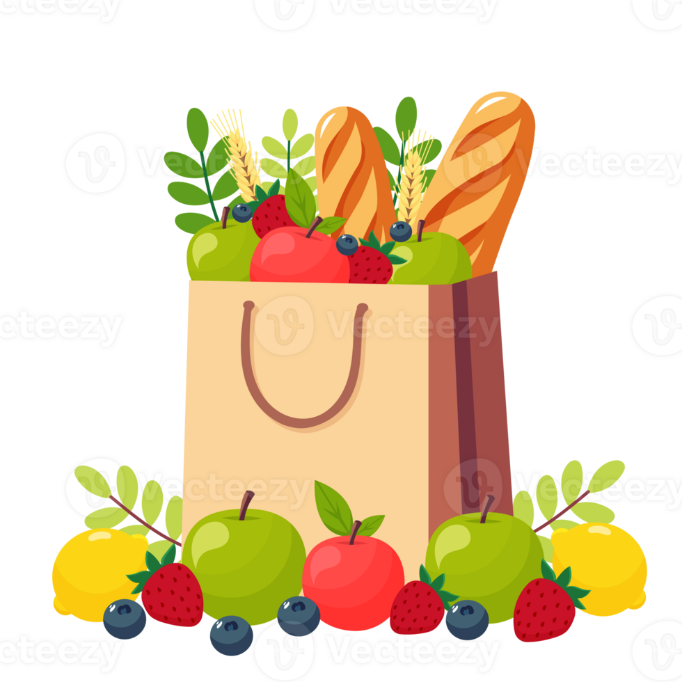 paper bag with fresh food isolated on transparent background png