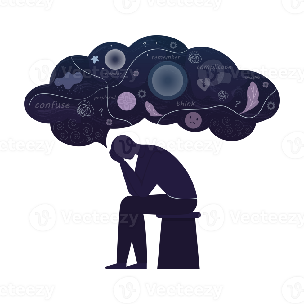 sad man in throughts isolated on transparent background png