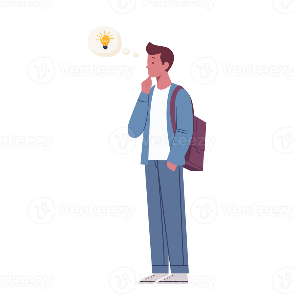 young man with idea isolated on transparent background png
