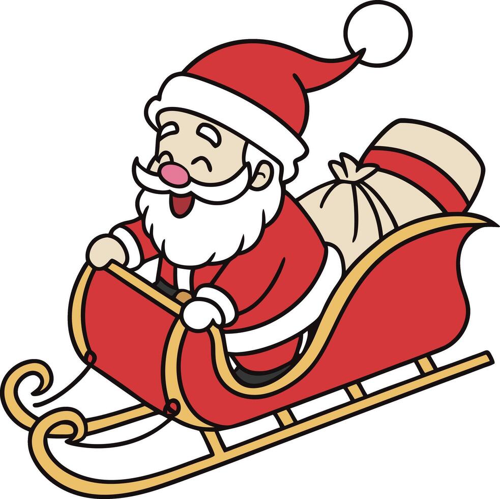 Cartoon Santa Claus in Red Sleigh with Sack of Presents vector