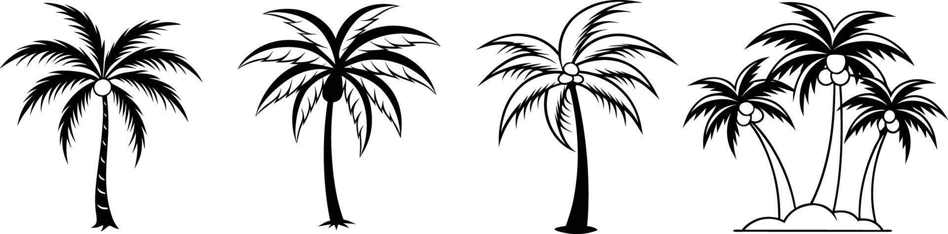 Four Stylized Black and White Palm Trees in Bold Silhouette Design vector