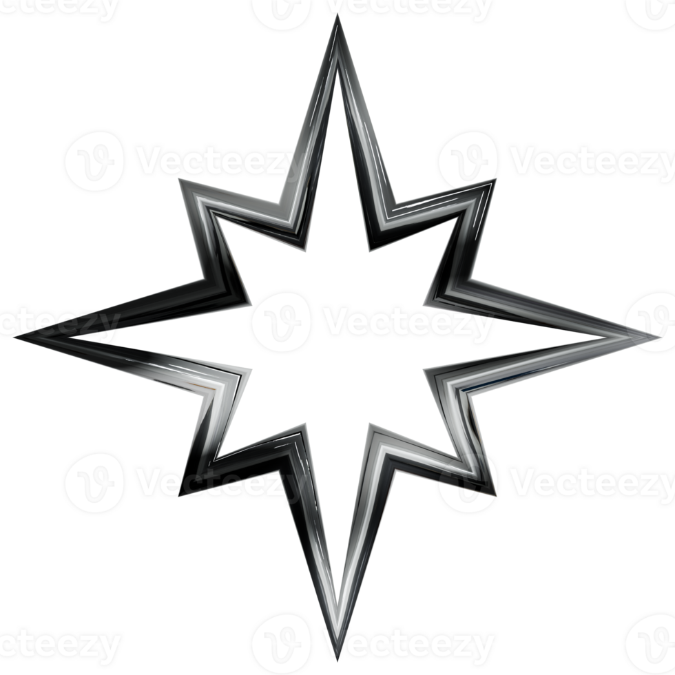 3D double star Y2K chrome elements for design png