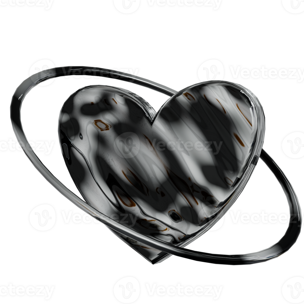 3d love shape Y2K chrome elements for design png