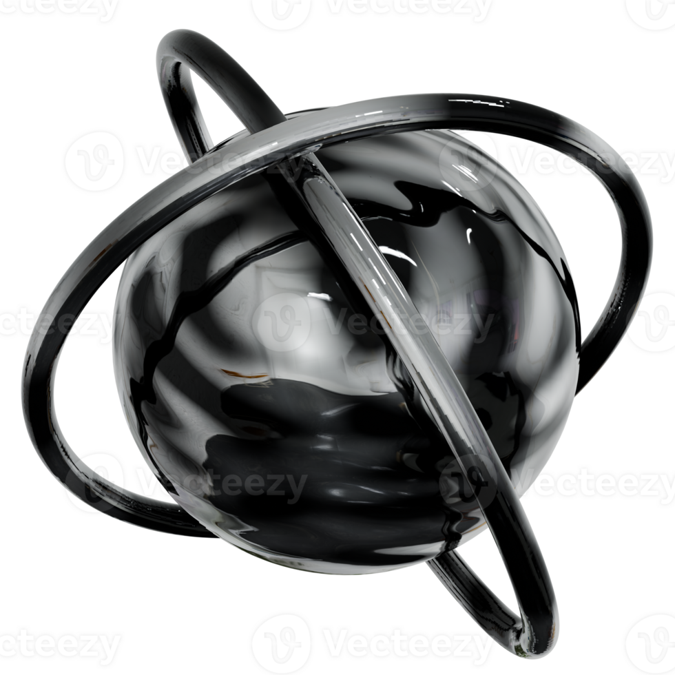 3d ball rings Y2K chrome elements for design png