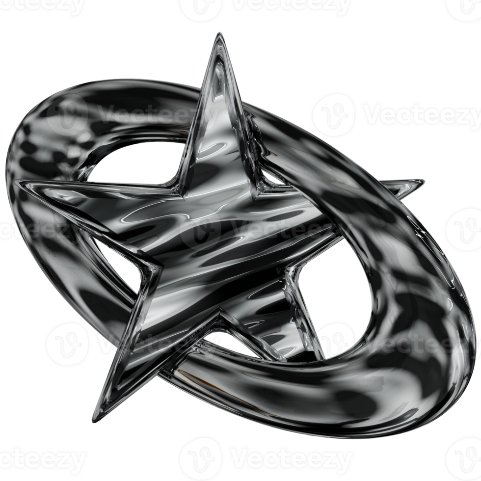 3d star shape Y2K chrome elements for design png