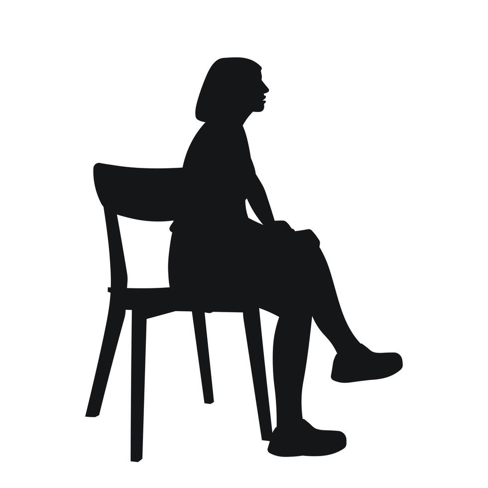 Old woman, elderly person resting in chair, black silhouette of a female figure vector