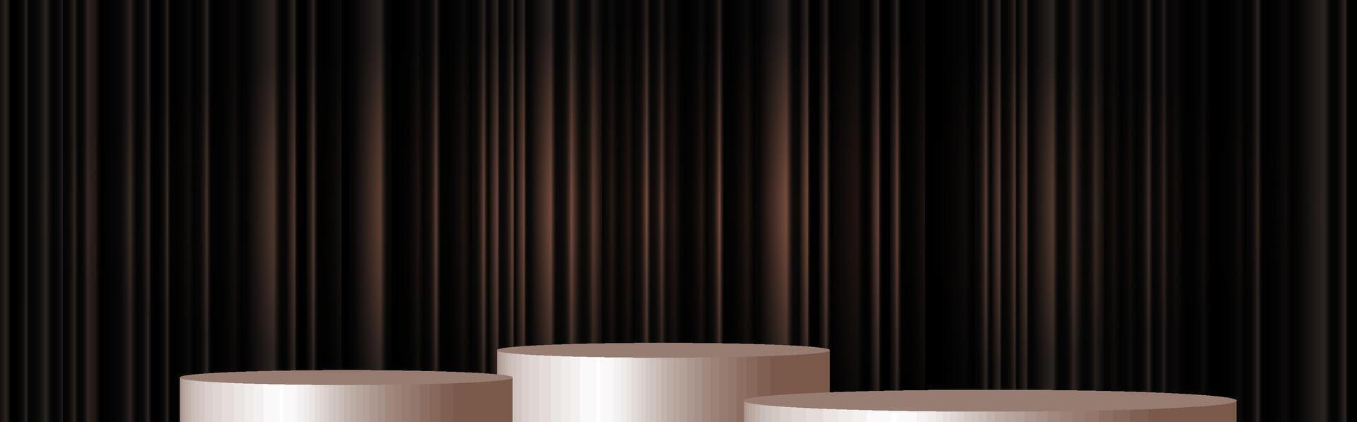 Decorative display of three circular platforms against a dark striped backdrop showcasing contemporary design elements. vector