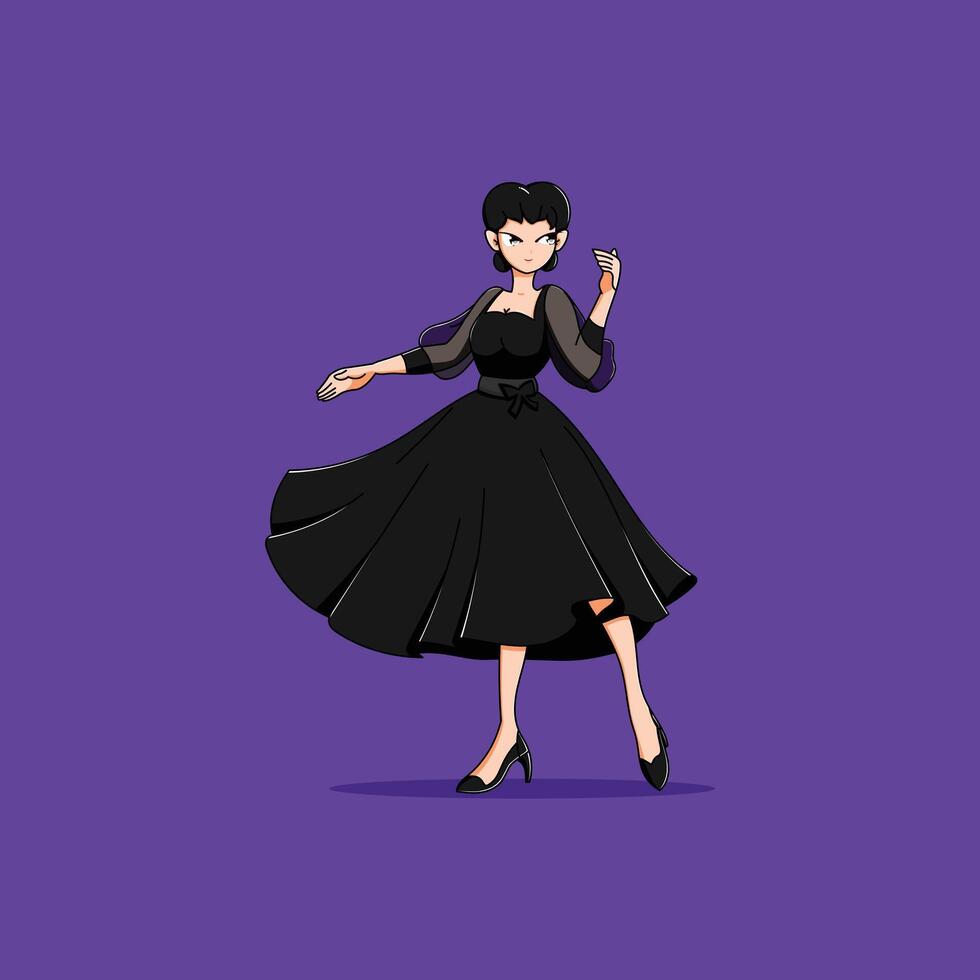 A Beautiful Lady is Dancing Cartoon Illustration Icon Concept Isolated Premium. Flat Cartoon Style vector